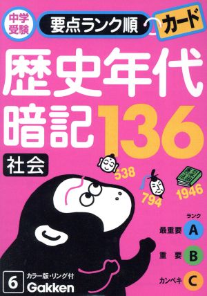 中学受験 要点ランク順カード 歴史年代暗記136 社会(6) カラー版 リング付