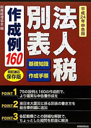 法人税別表作成例160(平成24年申告用) 基礎知識・作成手順