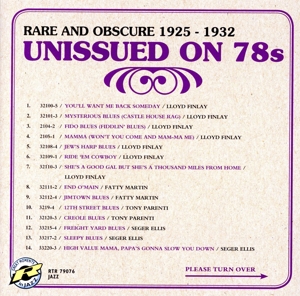 【輸入盤】Rare & Obscure 1925-32 Unissued on 78's