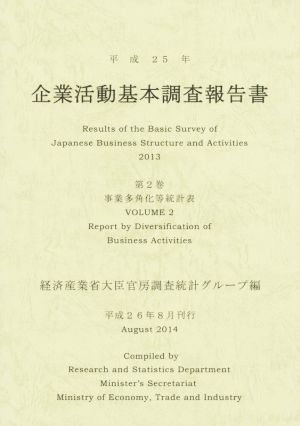 企業活動基本調査報告書 平成25年(第2巻) 事業多角化等統計表